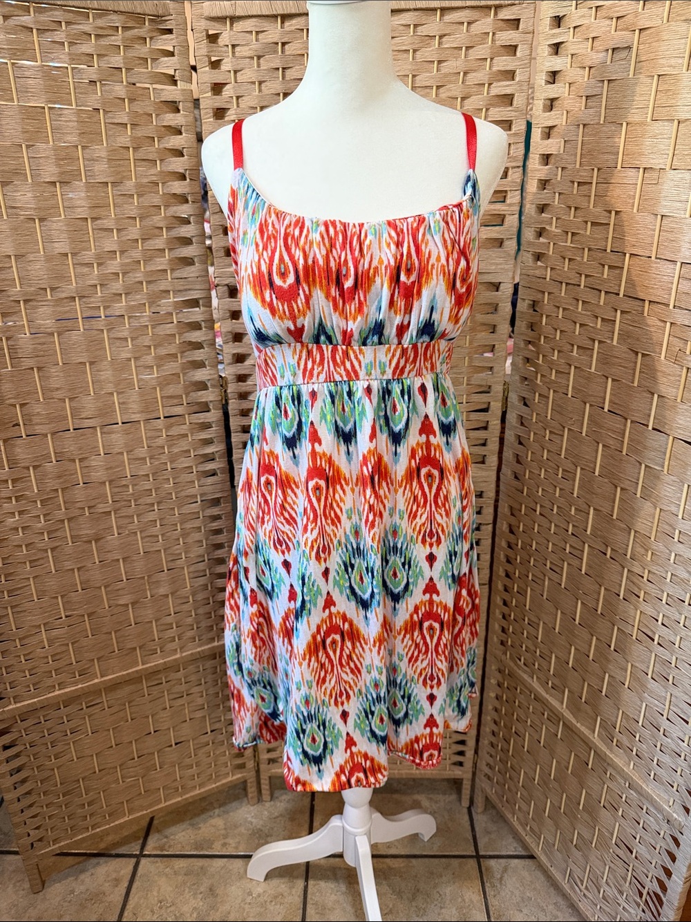 Allison Brittney Red-Strap Ikat Print Mini Dress